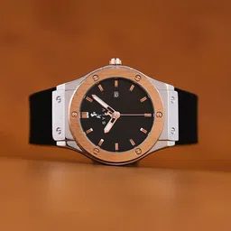 Sylvi Men Patterned Dial & Straps Analogue Multi Function Watch MTIC-Gold-silver-Black-10