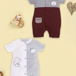 BABY GO Infant Boys Pack Of 2 Printed Pure Cotton Rompers-image-87