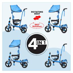 Dash 4 in 1 Punch Tricycle Rotational Trike with Canopy & Parent Handle with Unique Design - Blue image 4