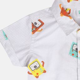 MINI KLUB Cotton Woven Half Sleeves Checked & Robots Printed Shirt - Grey image 5