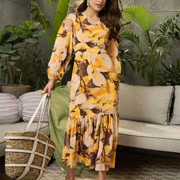 SASSAFRAS Floral Print Georgette Fit & Flare Midi Dress-image-97