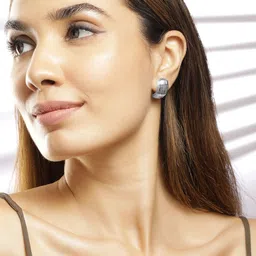 Rubans Rhodium-Plated Textured Statement Stud Earrings-2