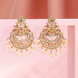 Rubans 18K Gold-Plated Emerald & Cubic Zirconia Studded Chandbali-17
