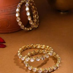 NVR Gold Plated Kundan Studded Traditional Bangles for Women Set of 4-image-60
