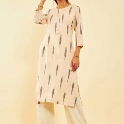 Soch Womens Beige Cotton Ikat Printed Straight Kurta With Sequins-image-49