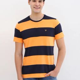 Allen Solly Yellow & Blue Cotton Regular Fit Striped T-Shirt-picture-15