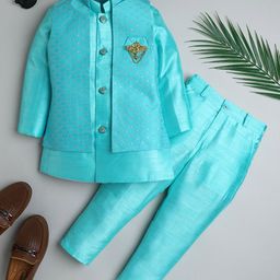 ahhaaaa Boys Embroidered Regular Dupion Silk Kurta with Pyjamas-7