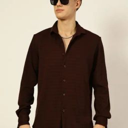Thomas Scott Brown Regular Fit Striped Shirt-image-19