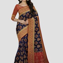 Mimosa Navy Woven Saree With Unstitched Blouse-image-44