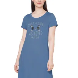 Soie Blue Printed Night Dress-image-83