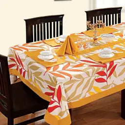 Swayam Yellow & Red 4 Seater Cotton 200 TC Table Cloth - Set of 1-image-25