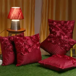 HOSTA HOMES Maroon Polyester Cushion Covers - Set of 5-image-35
