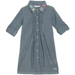Elle Kids Chambray Blue Cotton Printed Dress-image-30