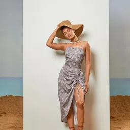 CMGE Grey Printed Midi Dress-image-90