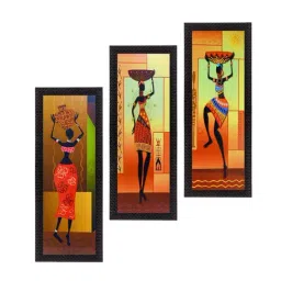 eCraftIndia Set of 3 Tribal Lady Satin Matt Texture UV Art Painting-image-70