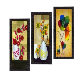 eCraftIndia Set Of 3 Decorative Floral Botanical Pot Satin Matt Texture UV Art Painting-8