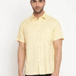 Cantabil Yellow Printed Short Sleeves Cotton Shirt-picture-19