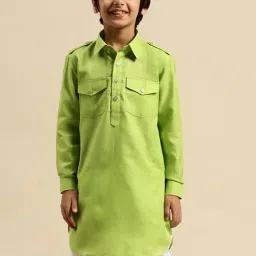 Sanwara Kids Light Green Solid Pathani Kurta-image-64