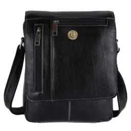 HiLEDER Black Textured Medium Leather 7.5 inch Cross Body Bag-image-92
