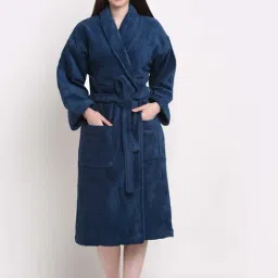 Creeva Luxury Navy Cotton 400 GSM Medium Bathrobe-image-27