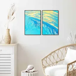 999Store Blue Vinyl Wall Painting Panel with Fibre Frame - Set of 2-10