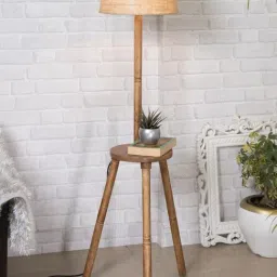 Homesake 'Tripod' Brown Wood Tall Floor Lamp With Shade & Bulb - Set of 1-75