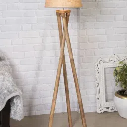 Homesake 'Tripod' Brown Wood Cross-Leg Floor Lamp With Shade & Bulb - Set of 1-73