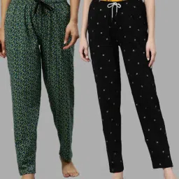 Kryptic Green & Black Printed Pure Cotton Elasticated Waist Band Regular Fit Pyjamas - Pack of 2-image-32