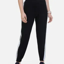 Cation Black Color-Block Mid rise Fitted Track Pants-picture-16