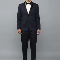 Louis Philippe Navy Blue Slim Fit Self Pattern Two Piece Suits-image-65