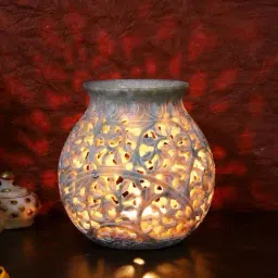 Aapno Rajasthan White Soapstone Matki Shaped Tealight Holder-26