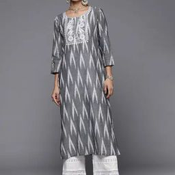Varanga Grey Cotton Printed Straight Kurta-image-76