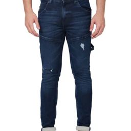 Spykar Blue Cotton Regular Fit Distressed Jeans-image-88