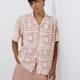 Nuon by Westside Orange Geometric Printed Relaxed-Fit Shirt-image-87