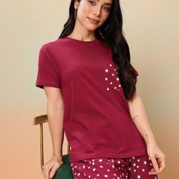 Mast & Harbour Pure Cotton Conversational Printed T-shirt With Pyjamas-picture-0