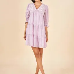Akkriti by Pantaloons Purple Printed A-Line Dress-image-57