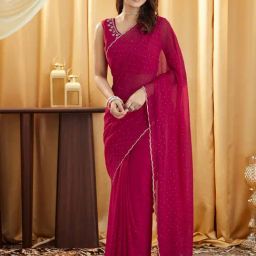 Satrani Pink Georgette Embellished Saree With Unstitched Blouse-picture-35