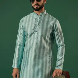 Anouk Striped Mandarin Collar Sequinned Straight Kurta-24