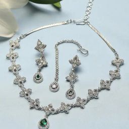 Biba Women Emerald Green Brass Necklace Set-image-51