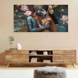 Nestroots Canvas Autumn Serenity Forest Waterfall Escape Wall Painting - Gold Floating Frame-48