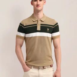 U.S.Polo Assn. Brown Cotton Slim Fit Striped Polo T-Shirt-image-19