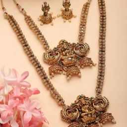 NVR Gold Plated Stone Studded Lakshmi Design Temple Jewellery Set Pack of 2-image-18