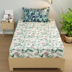 KOPA Pink & Green Microfibre Floral 192 TC Single Bedsheet with 1 Pillow Cover-image-47
