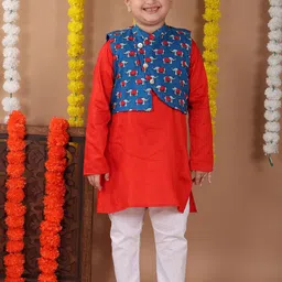 Kinder Kids Boys Floral Printed Regular Pure Cotton Kurta with Pyjamas-picture-49