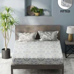 Bianca Denim Feel Grey & Blue Fabric 192 TC 150 GSM King Fitted Bedsheet With 2 Pillow Covers-image-29