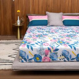 Urban Space Cotton Earth Blue 144 TC Blue Double Bed Sheet with 2 Pillow Covers-image-86