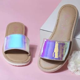 Aria Nica Kids Milkyway New Silver & Beige Casual Slides-image-36