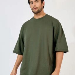 Styli Olive Boxy Fit Solid T-Shirt-image-90