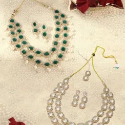 Zaveri Pearls Green Alloy Sets for Women-image-86