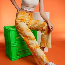 Belliskey Yellow Denim Tie-Dye Flared Fit High Rise Jeans-image-45